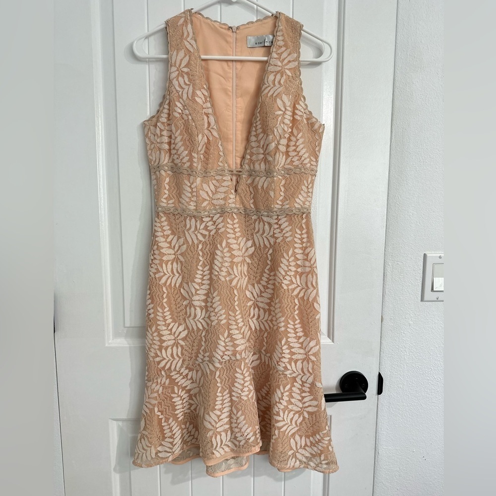 Adelyn Rae Nude Lace Low V-Neck Sleeveless Dress